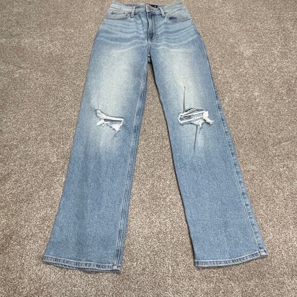 Hollister Women ultra high rise dad jean sz 0R 24x31 distress light wash stretch - Picture 3 of 12
